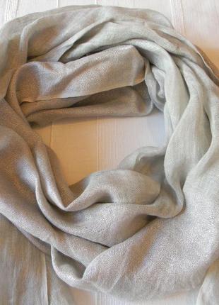 Льняной шарф с напылением серый♥серебристый 196х60