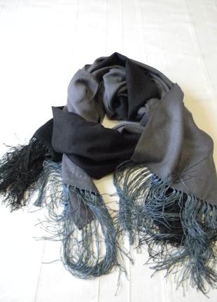 Палантин шаль шарф  шикарный омбре черный/ серый
