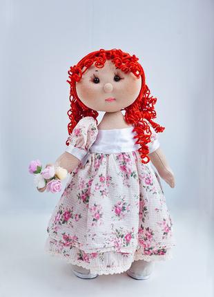 Интерьерная кукла с рыжими волосами, тряпичная кукла