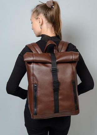 Женский коричневый рюкзак ролл для путешествий