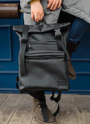 Женский черный вместительный рюкзак ролл для ноутбука