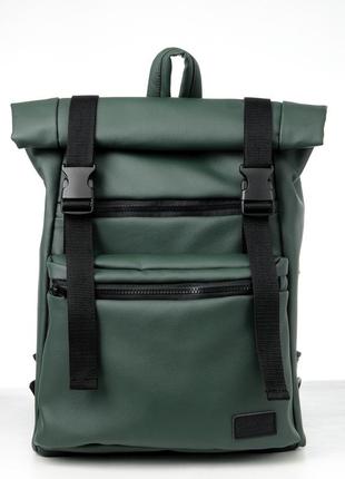 Зеленый мужской рюкзак роллтоп с отделением для ноутбука