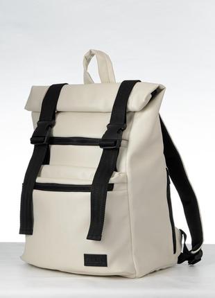 Крутой бежевый рюкзак роллтоп с отделением для ноутбука