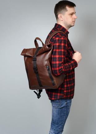 Мужской  классический коричневый рюкзак ролл топ