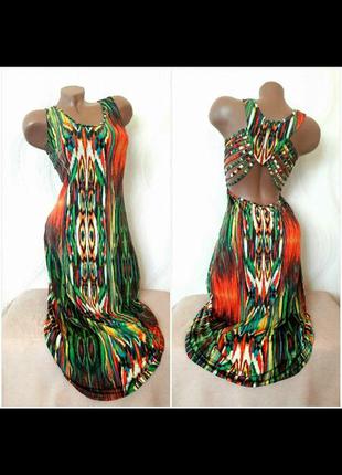 Классный яркий сарафан платье длинное ,в пол с открытой спиной