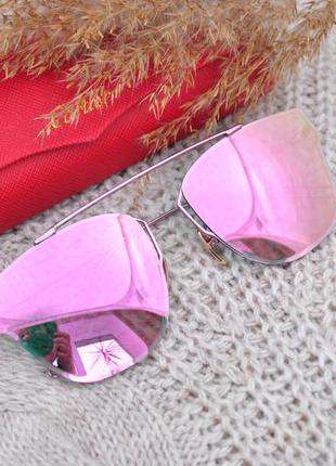 Красивые розовые солнцезащитные зеркальные очки в стиле dior