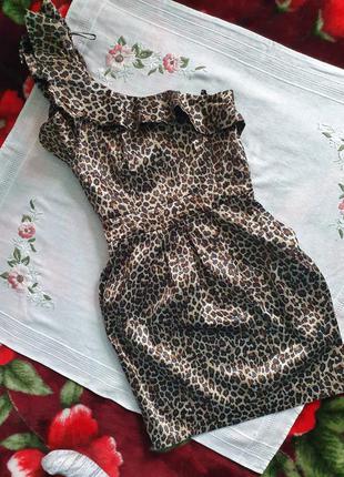 Шикарна леопардова сукня по фігурі на одне плече