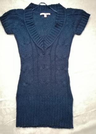 Тёплое зимнее вязаное синее платье миди tally weijl для красив...