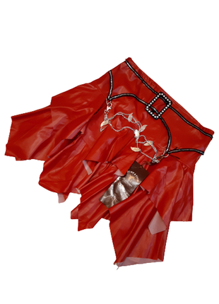 Красная кожаная мини юбка с оборками jump&fish, размер s