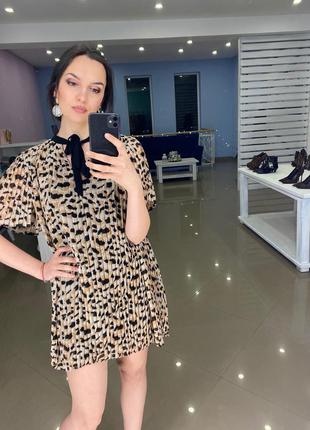 Zara платье комбинезон плисированное с леопардовым принтом s