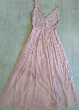 Шикарное вечернее платье lace & beads. цвет чайная роза.