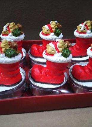 Подарочный набор 6 чайных свечей мишка в сапоге melinera.
