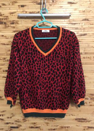 Модный яркий свитер may by shining star красный леопард оверсайз