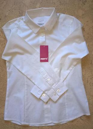 Новая белая блузка рубашка для девочки с длинным рукавом peppe...