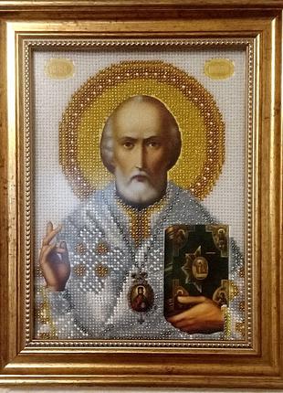 Икона вышитая бисером Св. Николай Чудотворец