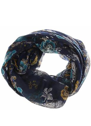Стильный женский шарф хомут h&m,темно-синий с цветами