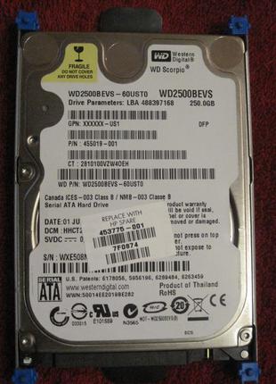 Жёсткий диск HDD для ноутбука 250 Gb