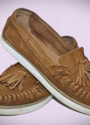 Модные фирменные замшевые мокасины (туфли слипоны) стелька 242мм