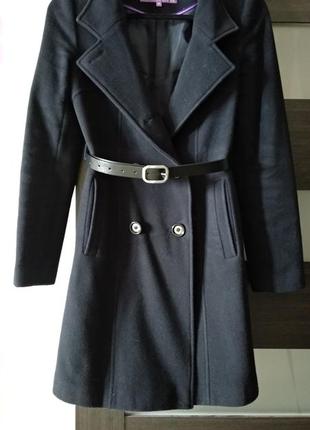 Шикарное шерстяное темно-синее пальто vivalon