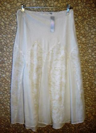 Шикарная белая юбка с шифоновыми ставками "marks & spencer" 14...