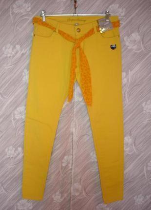 Желтые легкие джинсы с шифоновым поясом "super skinny" мадрид