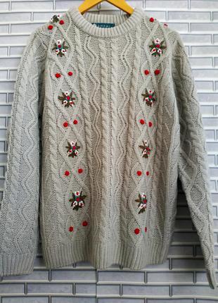💟новый вязаный свитер с вышивкой