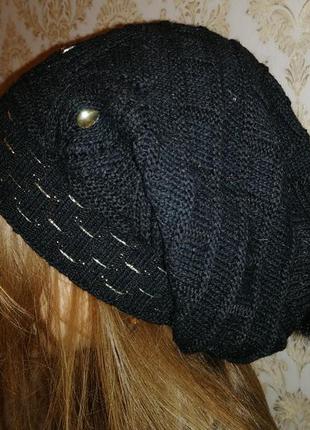 Шапка зимняя черная вязанная