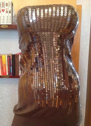 Натуральное, нюдовое платье - бюстье в стиле диско с пайетками...
