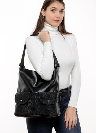 Стильный женский рюкзак-трансформер сумка (шопер) змеиный прин...