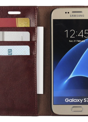 Чохол Luxary (нат.шкіра/позов.шкіра) для Samsung Galaxy S7-коричн