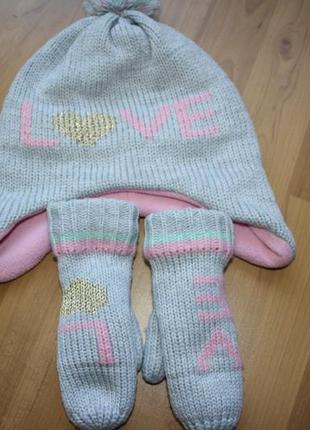 Зимний комплект шапка\рукавицы на девочку 4-6 лет