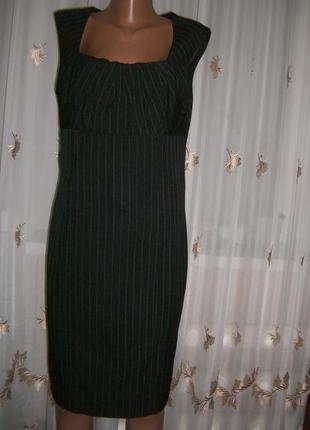 Строгое офисное платье-сарафан в полосочку, размер 12