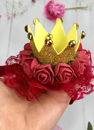 Корона принцеси/ корона з бордовими квітами