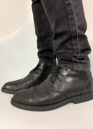 Мужские кожаные ботинки с мехом черные