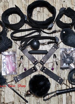Подарочный BDSM набор на 14 позиций в черном цвете
