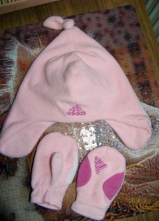 Велюровый двухсторонний розовый набор шапка и перчатки fisher ...
