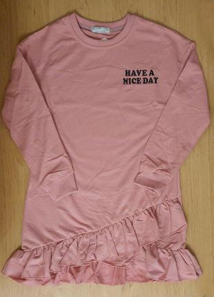 Трикотажное платье-туника для девочки в розовом цвете