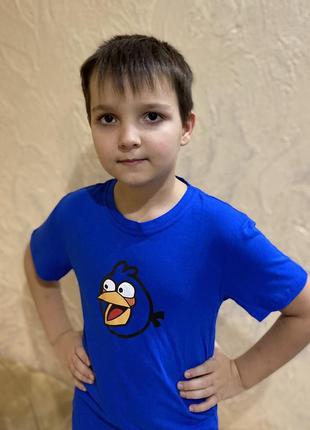 Детская футболка синяя angry birds , футболка злые птички детям