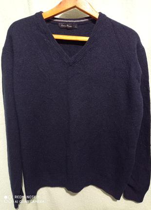 Пуловер темно синій натуральний 💯 вовняної woolmark james pri...