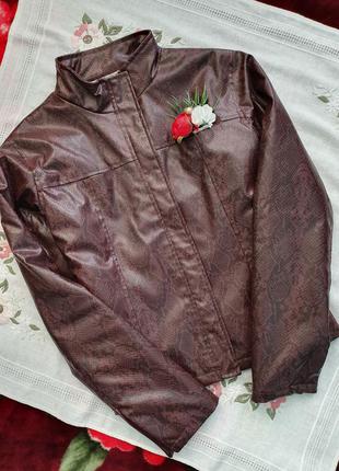 Куртка курточка екокожа змииний принт на тонком синтепоне крас...