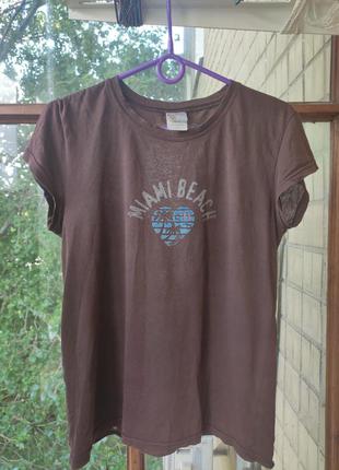 Женская коричневая футболка с принтом маями, хлопок