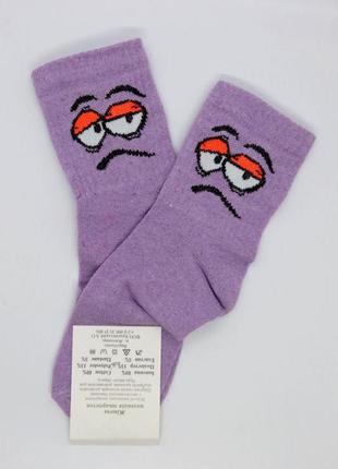Женские фиолетовые носки с принтом смайл глазки / носочки хлоп...