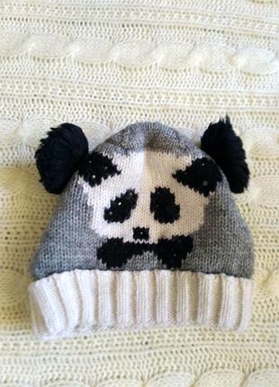 Теплая шапка-панда с ушками