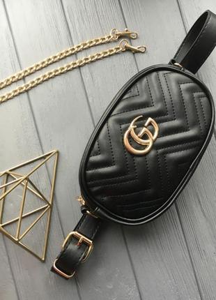 Сумка на пояс Gucci! Бананка! Бархат и кожа! Ремень + цепочка на