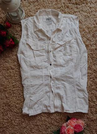 Белая женская рубашка блуза хлопок безрукавка р.48/50 блузка б...
