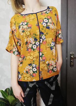 Брендовая шикарная блуза футболка цветочный принт marks & spencer