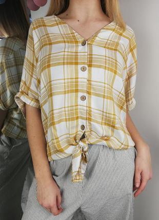 Фирменная стильная рубашка блуза в  клетку на завязках new look