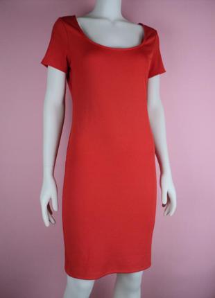 Платье h&m рубчик лапша облегающее красное миди коротким рукав...