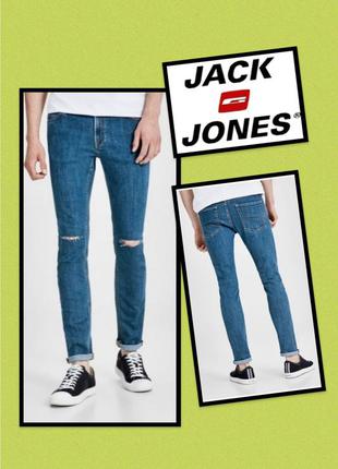 Синие мужские джинсы skinny скинни от бренда jack & jones, р-р...