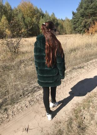 Шуба зелёный цвет тёплая зелёная кролик рекс эко мех искусстве...